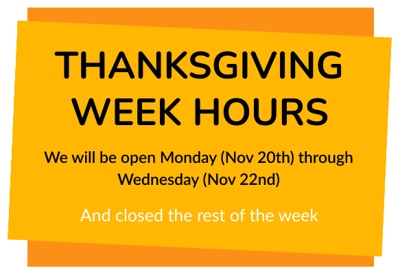 Open Monday Nov 20 through Wednesday Nov 22